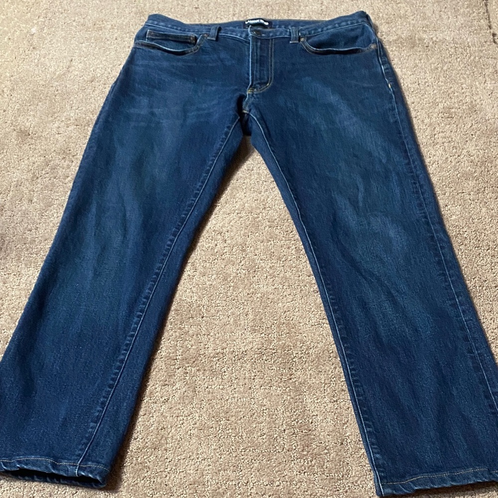 Lands' End Men's Size 33 Straight Fit Jeans in Indigo Blue Casual Durable